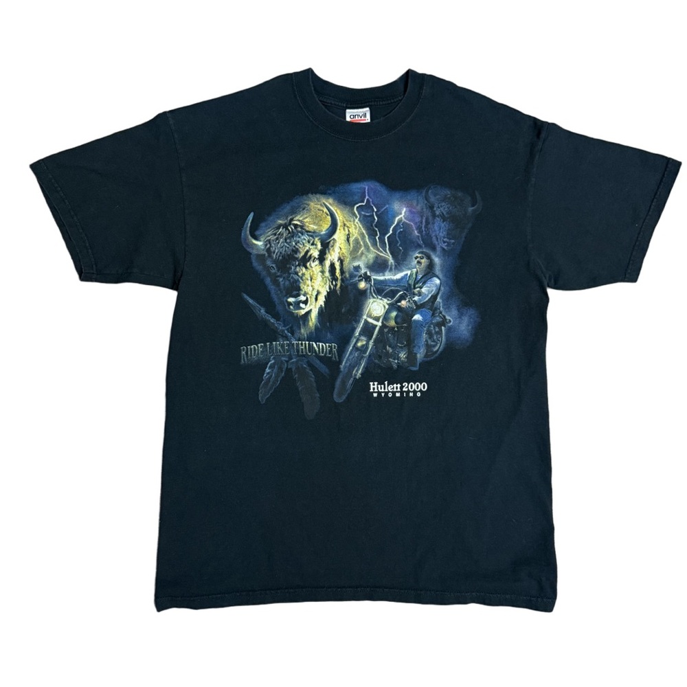 Y2K Ride Like Thunder Hulett 2000 Wyoming Graphic T-Shirt Black XL
